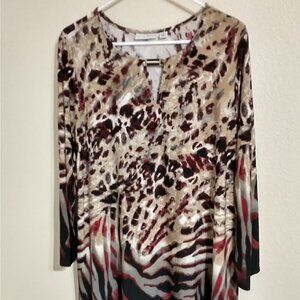 Women's Tunic Top by Susan Graver - Printed Liquid Knit Keyhole Trim - XL